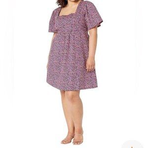 Draper James Babydoll Shift Dress Floral Square Neck Smocked Puff Sleeve 1X